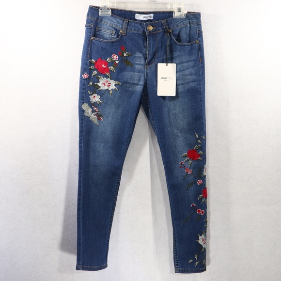 Sandpiper Denim - NEW Floral Embroidered High Rise Skinny Jeans 10